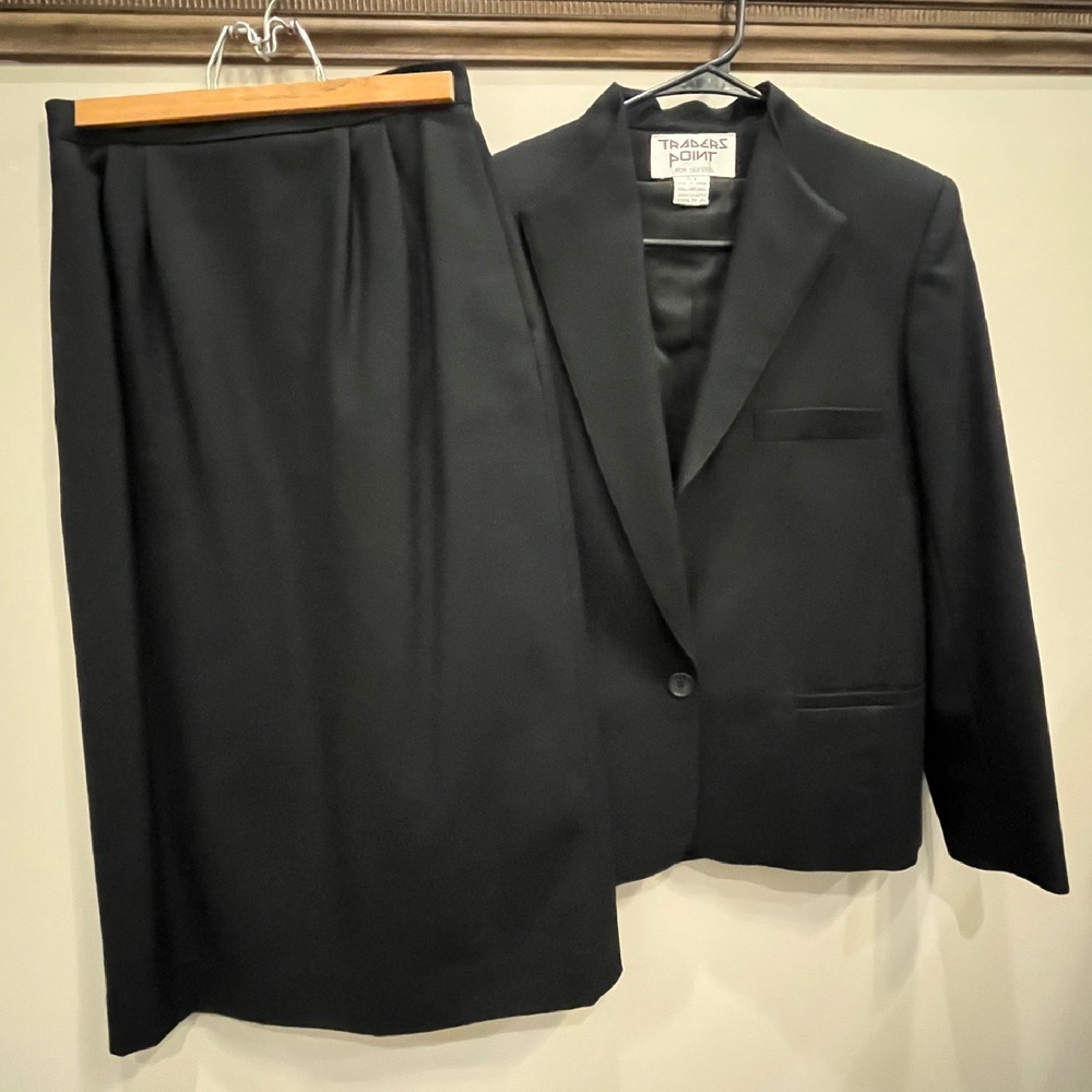 Traders Point Womens VINTAGE Wool Pencil Skirt Suit Set Blazer‎ Korea Black 5/6